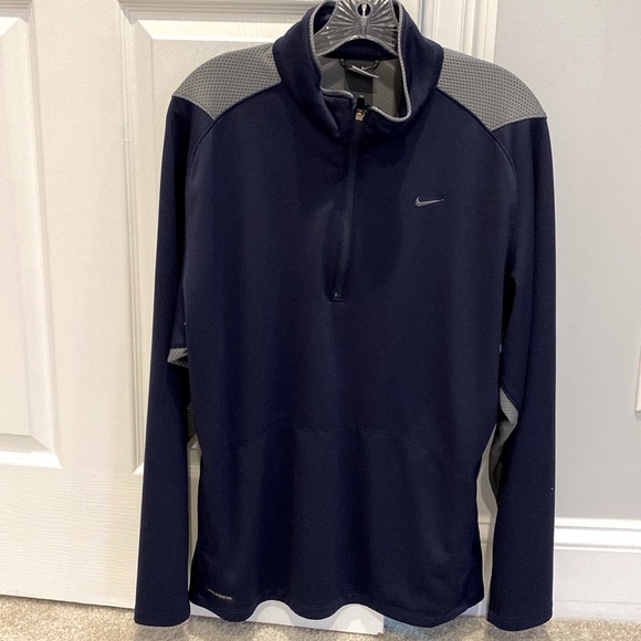 Nike Mens Quarter Zip Pullover, Size L, Navy/Grey with pockets - Picture 1 of 7